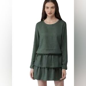 Scotch & Soda Green Dress Red Floral Print Size XL Double Ruffle Long Sleeves